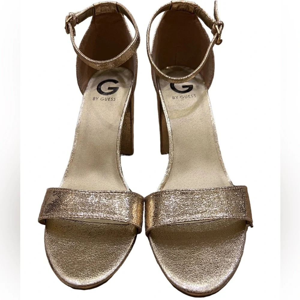 G by Guess Champagne Gold Shantel 3 Heel Strap Sandals, Size 10